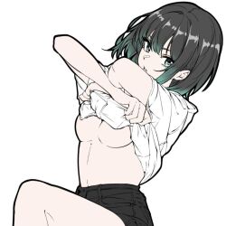 1girl bambi_surprise breasts clothes_lift shorts tagme underboob