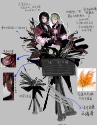 Rule 34 | 2girls, ascot, bang dream!, bang dream! it&#039;s mygo!!!!!, beret, black capelet, black gloves, black skirt, black vest, blue eyes, capelet, chinese commentary, chinese text, closed mouth, commentary request, cracy logan, earrings, flower, flower stand, flower stand art, gloves, green brooch, grey background, grey hair, half gloves, hat, highres, holding hands, jewelry, long hair, medium hair, mortis (bang dream!), mortis (costume) (bang dream!), multiple girls, open mouth, red capelet, red hat, simple background, skirt, timoris (bang dream!), translation request, vest, wakaba mutsumi, watermark, white ascot, yahata umiri, yellow eyes