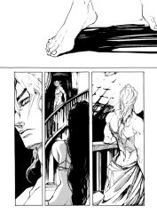 barefoot close-up comic dio_brando feet greyscale jojo_no_kimyou_na_bouken merumeru626 monochrome revealing_clothes screentones silent_comic stardust_crusaders topless_male
