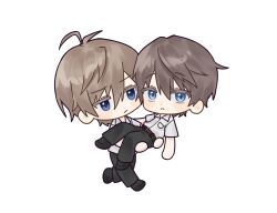 2boys artist_request blue_eyes brown_hair carrying carrying_person male_focus mamiya_takuji minakami_yukito multiple_boys princess_carry school_uniform short_hair tsui_no_sora tsui_no_sora_(remake)
