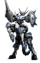 centauroid holding holding_lance holding_polearm holding_weapon kikou-kai_galient korean_commentary lance looking_down mecha mechanical_tail no_humans open_hand polearm promaxis red_eyes robot solo taedu tail taur weapon white_background