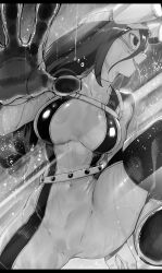Rule 34 | 1girl, absurdres, against glass, asui tsuyu, bodysuit, boku no hero academia, breasts, covered navel, frog girl, goggles, goggles on head, greyscale, highres, large breasts, long hair, long tongue, monochrome, niwarhythm, rain, skin tight, solo, superhero costume, tongue, tongue out, window