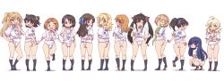 4040_(abonriya) 6+girls absurdres akagi_miria ass black_hair blonde_hair blue_hair bow brown_eyes brown_hair commentary_request fukuyama_mai fundoshi green_eyes hair_bow hair_ornament hairband hairclip happi highres hyou-kun idolmaster idolmaster_cinderella_girls iguana japanese_clothes jougasaki_rika koga_koharu long_sleeves matoba_risa mizu_happi multiple_girls orange_hair ponytail ryuzaki_kaoru sajo_yukimi sakurai_momoka sasaki_chie short_hair sidelocks simple_background squatting tachibana_arisu twintails white_background yellow_eyes yusa_kozue yuuki_haru