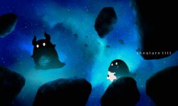 artist_name creature english_text ghost highres holding horns hoshikui night night_sky no_humans original rock shoutarou_(shoutarotttt) sky space star_(sky) starry_sky