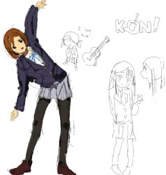 Rule 34 | 1girl, english text, guitar, instrument, k-on!, non-web source, open mouth, pantyhose, sakuragaoka high school uniform, school uniform, simple background, siuseek, white background, winter uniform