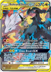 1boy artist_name baseball_cap blue_eyes blue_sclera brown_pants card_(medium) character_name collared_shirt colored_sclera company_name copyright_name copyright_notice dragon english_text fangs gen_5_pokemon green_hair green_shoes hat legendary_pokemon long_hair long_sleeves n_(pokemon) nintendo official_art open_mouth pants pokemon pokemon_bw pokemon_card pokemon_tcg red_sclera reshiram saitou_naoki sharp_teeth shirt shoes sitting teeth third-party_source trading_card v-shaped_eyes white_eyes white_shirt zekrom