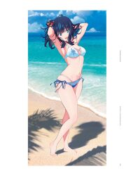 1girl bare_legs barefoot beach bikini gridman_universe legs navel ocean official_art photo_background scan second-party_source solo ssss.gridman standing swimsuit takarada_rikka