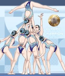 2024_summer_olympics 6+girls competition_swimsuit gold_medal highres multiple_girls olympics one-piece_swimsuit swimsuit