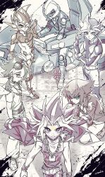 Rule 34 | 6+boys, d-wheel, fudo yusei, fujiki yusaku, goggles, green eyes, group picture, helmet, highres, in-franchise crossover, lunapont, male focus, missing commentary, motor vehicle, motorcycle, multicolored hair, multiple boys, on motorcycle, playmaker (yu-gi-oh!), sakaki yuya, scouter, spiked hair, tsukumo yuma, yami yugi, yu-gi-oh!, yu-gi-oh! 5d&#039;s, yu-gi-oh! arc-v, yu-gi-oh! duel monsters, yu-gi-oh! gx, yu-gi-oh! vrains, yu-gi-oh! zexal, yuki judai