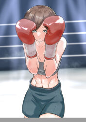 1girl abs boxing boxing_gloves boxing_ring hantakashihan highres muscular muscular_female navel original tagme