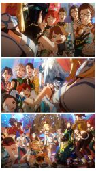 Rule 34 | 6+boys, 6+girls, absurdres, ass, black hair, black shirt, black shorts, blonde hair, blue hairband, blue pants, braid, breast focus, breasts, brown hair, camera, crop top, dark skin, dendro symbol (genshin impact), detached sleeves, dress, fingerless gloves, genshin impact, gloves, hair flaps, hairband, hand on own face, hand on own hip, highres, holding, holding camera, kachina (genshin impact), kinich (genshin impact), littleredhoodd, lumine (genshin impact), mualani (genshin impact), multiple boys, multiple girls, open mouth, pants, parted lips, red hair, shirt, shorts, skirt, sleeveless, sleeveless dress, thighhighs, toeless legwear, twin braids, vision (genshin impact), white dress, white gloves, white hair, white skirt, white sleeves, white thighhighs