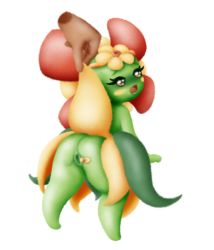 ass bandages bloomoiselle blush colored_skin creatures_(company) eyelashes fakemon flower flower_on_head game_freak green_skin looking_at_viewer looking_back nintendo original pokemon pussy self-upload shy_ayu spread_pussy thick_thighs thighs
