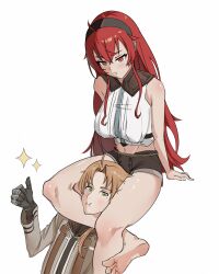 Rule 34 | 1boy, 1girl, absurdres, barefoot, between legs, blush, brown hair, couple, eris greyrat, feet, foot out of frame, green eyes, highres, husband and wife, kaoru puripuri, legs, long hair, mushoku tensei, red eyes, red hair, rudeus greyrat, soles, toes