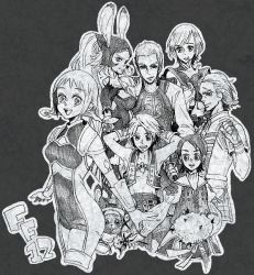 00s 3girls 4boys armor ashelia_b&#039;nargin_dalmasca bad_id bad_pixiv_id balflear basch_fon_ronsenburg belt blonde_hair breasts final_fantasy final_fantasy_xii fran_(ff12) greyscale larsa_ferrinas_solidor miniskirt monochrome multiple_boys multiple_girls penelo shirokuro0501 shirokuro_(0501nk) short_hair skirt thighhighs vaan_(ff12)