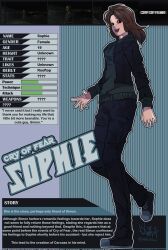 1girl black_coat black_eyes brown_hair coat cry_of_fear dialogue_box english_text full_body grey_hoodie grin highres hood hood_down hoodie knee_up letterboxed long_hair looking_at_viewer n0elleblanc open_mouth outstretched_hand parted_hair shoes smile sneakers solo sophie_(cry_of_fear) sparkling_eyes standing standing_on_one_leg stats teeth upper_teeth_only