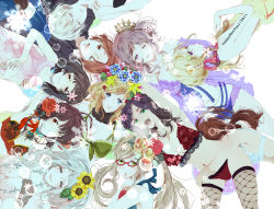 10s 2011 6+girls ahoge alternate_costume alternate_hairstyle america_(hetalia) armpits axis_powers_hetalia bad_id bad_pixiv_id bare_shoulders black_hair blonde_hair blue_eyes blunt_bangs blush boots bra breasts brother_and_sister brown_hair canada_(hetalia) china_(hetalia) cleavage closed_eyes cross-laced_footwear english_text engrish_text fingernails fishnet_legwear fishnets flat_chest flower france_(hetalia) from_above gender_request genderswap germany_(hetalia) glasses green_eyes hair_flower hair_ornament hairclip hand_on_shoulder happy huge_breasts japan_(hetalia) large_breasts lingerie long_hair lying midriff military military_uniform multiple_girls nail_polish navel new_year northern_italy_(hetalia) on_back on_side one_eye_closed open_mouth ottottoo parted_bangs purple_eyes purple_hair ranguage red_flower red_rose ribbon rose russia_(hetalia) short_hair siblings sisters smile smother southern_italy_(hetalia) spain_(hetalia) sunflower swept_bangs teeth thighhighs tiara twintails underwear united_kingdom_(hetalia) wavy_hair white_hair wink yellow_flower yellow_rose