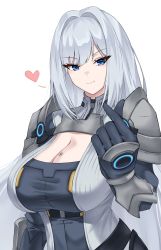 1girl absurdres black_gloves blue_eyes breast_tattoo breasts cleavage cleavage_cutout closed_mouth clothing_cutout come_hither crimecrime ethel_(xenoblade) gloves heart highres huge_breasts long_hair looking_at_viewer simple_background smile solo tattoo upper_body very_long_hair white_background xenoblade_chronicles_(series) xenoblade_chronicles_3