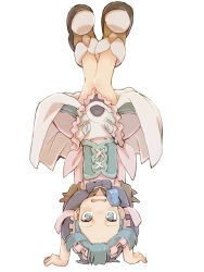 Rule 34 | 1boy, apron, bare legs, blue capelet, blue corset, blue eyes, blue hair, blush, boots, brown boots, capelet, corset, frilled apron, frilled hairband, frills, full body, hairband, highres, looking at viewer, made in abyss, maid, maid apron, maid headdress, maruruk, open mouth, pouch, short hair, simple background, solo, sweatdrop, trap, upside-down, wavy mouth, whistle, whistle around neck, white background, ximu shilang, yellow pupils