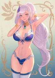 Rule 34 | 1girl, bikini, blue eyes, breasts, earrings, hololive, hololive indonesia, jewelry, large breasts, necklace, pavolia reine, summer, swimsuit, virtual youtuber, white hair
