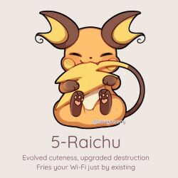 Rule 34 | animal focus, blush, closed eyes, closed mouth, english text, full body, gen 1 pokemon, nintendo, no humans, pokemon, pokemon (creature), pokemon focus, raichu, sevi (seviyummy), simple background, sitting, smile, tail