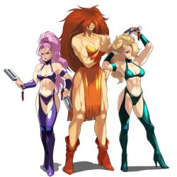 blonde_hair blue_eyes boots brenda_(captain_commando) brenda_basia captain_commando carol_(captain_commando) carol_basia covered_eyes gimmerung high_heel_boots high_heels iggler iggler_(artist) light-skin light-skinned_females long_boots mardia_(captain_commando) muscular muscular_female pink_hair purple_eyes tall_boots tall_female transparent_background