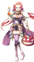 armor bag bikini bikini_top_only boots breasts clenched_teeth clothing_cutout cross-laced_footwear earrings erlenmeyer_flask flask full_body genetic_(ragnarok_online) glasses half-closed_eyes holding holding_bag jewelry large_breasts large_variant_set long_hair looking_at_viewer low_twintails miniskirt navel navel_cutout official_art one_eye_closed open_mouth pauldrons pink_hair potion purple_bikini purple_skirt purple_thighhighs ragnarok:_guild_masters ragnarok_online red_bag rimless_eyewear round-bottom_flask shoulder_armor simple_background skirt smile standing sweatdrop swimsuit teeth thighhighs transparent_background twintails vambraces variant_set vial white_boots yamadori_ofuu yellow_eyes