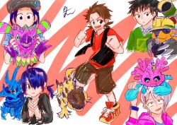 Rule 34 | claws, digimon, digimon (creature), ghostmon, highres, jacket, junkmon, looking at viewer, original, pomumon, ribbon, sangomon, sharp teeth, sunarizamon, tail, teeth, yellow eyes