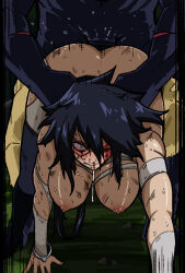 black_hair blood blood_on_face blue_eyes boku_no_hero_academia breasts defeat hanging_breasts large_breasts long_hair mark_gavatino mask midnight_(boku_no_hero_academia) rape ryona sex sex_from_behind torn_clothes