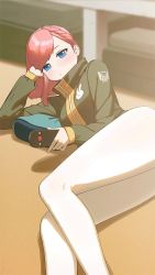 1girl animated blue_eyes blush controller dc_(makezzal) efreeti_(last_origin) jacket last_origin long_hair pantyhose pink_hair remote_control solo television ugoira video watching_television white_pantyhose yawning