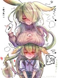 2girls character_request copyright_request green_hair hair_over_one_eye heart multiple_girls muu_hachiba tagme voicevox yandere zundamon
