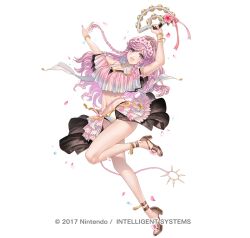 1girl bare_shoulders blush braid breasts fire_emblem fire_emblem_awakening fire_emblem_heroes hairband high_heel_sandals high_heels kippu long_hair looking_at_viewer nail_polish navel nintendo official_alternate_costume official_art olivia_(fire_emblem) olivia_(summer)_(fire_emblem) pink_hair ponytail sandals smile solo swimsuit toenail_polish toenails twin_braids