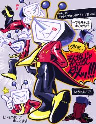 1boy absurdres ant_tenna arms_behind_back arms_up black_pants blush blush_stickers crt deltarune fangs gloves grey_background hands_on_own_face highres lying male_focus multiple_views necktie object_head on_stomach pants pointy_nose shoes single_blush_sticker smile star_(symbol) tailcoat vn35214 white_gloves yellow_necktie yellow_shoes