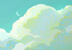 artist_name bird blue_sky cloud cloudy_sky crescent_moon day huhv. moon no_humans original outdoors scenery sky