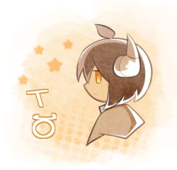 Rule 34 | 1boy, ahoge, brown hair, bull horns, from side, head only, horns, male focus, orange eyes, original, scratchitone, solo, solo focus, stars, zodiac, zodiac sign