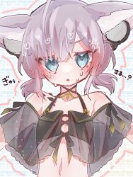 1girl animal_ears arknights bikini black_bikini blue_eyes flat_chest fox_ears fox_girl material_growth official_alternate_costume oripathy_lesion_(arknights) sigma_4505 solo sussurro_(arknights) sussurro_(summer_flower)_(arknights) swimsuit twintails upper_body
