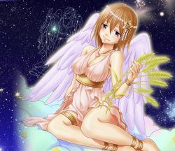 1girl bracelet breasts cleavage elie jewelry light_brown_hair necklace official_art rave_(manga) solo wings