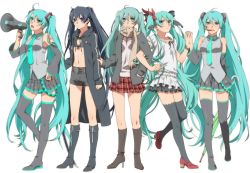 Rule 34 | 10s, 5girls, ahoge, aqua eyes, aqua hair, aqua nails, belt, bikini, bikini top only, black hair, black rock shooter, black rock shooter (character), blue eyes, boots, cardigan, closed umbrella, clothes grab, creator connection, detached sleeves, dress, flat chest, glowing, hair ornament, hair ribbon, hajimete no koi ga owaru toki (vocaloid), hatsune miku, headset, high heels, holding, holding hands, holding umbrella, hood, hoodie, koi wa sensou (vocaloid), legs, locked arms, long hair, mary janes, megaphone, melt (vocaloid), miniskirt, multiple girls, murakami yuichi, nail polish, necktie, plaid clothes, plaid skirt, pleated skirt, ribbon, scarf, shoes, short shorts, shorts, skirt, sleeve grab, smile, songover, swimsuit, thigh boots, thighhighs, twintails, umbrella, very long hair, vocaloid, world is mine (vocaloid)