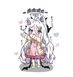 Rule 34 | 1girl, animal ears, blue archive, cardigan, cat ears, e v e neko, halo, highres, hina (blue archive), horns, long hair, purple eyes, solo, white hair, yellow cardigan