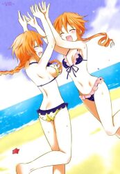 2girls artist_request ass beach bikini butt_crack date_a_live date_a_live:_spirit_pledge groin multiple_girls navel orange_hair source_request swimsuit tagme yamai_kaguya yamai_yuzuru