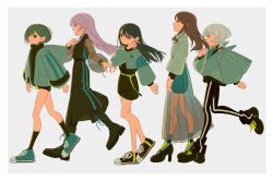 Rule 34 | 5girls, absurdres, bang dream!, bang dream! it&#039;s mygo!!!!!, black boots, black dress, black pants, black shirt, black skirt, black socks, blue eyes, blue shoes, blue skirt, boots, border, brown eyes, brown hair, chihaya anon, closed mouth, commentary request, dress, grey background, grey eyes, grey hair, grey jacket, high heels, highres, hood, hood down, hooded jacket, jacket, kaname raana, lazool 721, long sleeves, mole, mole under eye, multiple girls, mygo!!!!! (bang dream!), nagasaki soyo, open clothes, open jacket, open mouth, pants, partially unzipped, pink hair, purple eyes, see-through clothes, see-through skirt, see-through sleeves, shiina taki, shirt, shoes, short hair, simple background, skirt, socks, sweater, takamatsu tomori, teeth, twirling hair, upper body, upper teeth only, walking, white border, white hair, white sweater, yellow background
