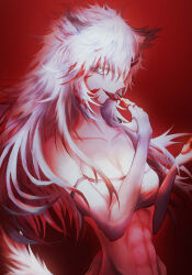 1girl abs arknights blood lappland_(arknights) long_tongue muscular muscular_female rei_(lappy_mofumofu) smile tagme tongue tongue_out
