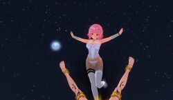 beach beaten blonde_hair body_markings breasts defeated_villainess exhibitionism flying_kick green_eyes groin_attack helpless imminent_attack imminent_death incoming_attack instant_loss kicking large_breasts long_hair original pink_eyes pink_hair pubic_hair public_indecency ruined_pussy ryona sagging_breasts sexual_demon_tattoo stuck_in_sand victory_pose