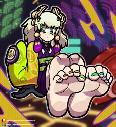 Rule 34 | 1boy, feet, foot focus, green eyes, green hair, highres, japanese clothes, kimono, male focus, nail polish, noh-p.u.n.k. ze amin, reathroch, soles, toe scrunch, toenail polish, toenails, toes, trap, yu-gi-oh!, yu-gi-oh! duel monsters