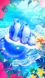 Rule 34 | baby penguin, beach, bird, blue theme, blurry, blurry background, commentary, fate/grand order, fate (series), flower, food, food art, food focus, gelatin, hibiscus, lens flare, light rays, no humans, official art, penguin, pluto11sco, red flower, scallop, seashell, shell, star (symbol), starfish, still life, third-party source, water, yellow flower