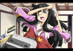 2girls anger_vein angry bad_proportions black_hair blue_eyes brand_name_imitation controller donkey_kong donkey_kong_(series) donkey_kong_country donkey_kong_country_2 famicom female_focus game_console game_controller hat houraisan_kaguya letterboxed long_hair multiple_girls neet nintendo open_mouth peeking_out playing_games skirt super_famicom taroimo_(takesan) tissue tissue_box touhou white_hair yagokoro_eirin