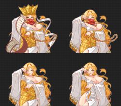 1girl absurdres breasts digimon digimon_(creature) hat highres mask monk multiple_views sanzomon