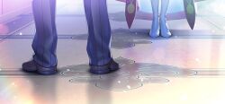 1boy 1girl artist_request black_pants boots brown_shoes fate/grand_order fate_(series) floor game_cg irisviel_von_einzbern irisviel_von_einzbern_(caster) lord_el-melloi_ii official_art pants shoes standing third-party_source waver_velvet white_boots