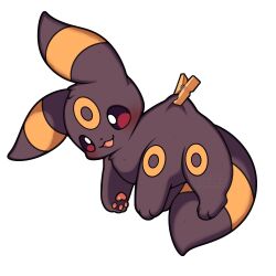 Rule 34 | absurdres, blush, gen 2 pokemon, hanging, highres, nintendo, no humans, open mouth, pawpads, pokemon, pokemon (creature), red eyes, sevi (seviyummy), smile, solo, umbreon, white background