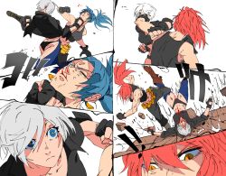 Rule 34 | absurdres, angel (kof), arm pouch, backless pants, biceps, black tank top, blue eyes, blue hair, bra, breasts, camouflage, camouflage pants, cargo pants, chaps, cleavage, crop top, cropped jacket, dog tags, earrings, fingerless gloves, gloves, hair over one eye, highres, jacket, jewelry, large breasts, leather, leather jacket, leona heidern, midriff, muscular, muscular female, navel, panties, pants, ponytail, rappel6730, ryona, short hair, snk, soldier, strapless, strapless bra, tank top, the king of fighters, the king of fighters xiv, toned, toned female, triangle earrings, underwear, uppercut, white hair