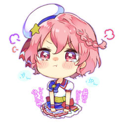 1boy braid chibi dress hat idol_clothes mini_hat mole mole_under_eye pink_eyes pink_hair pout pretty_series pripara reona_west short_hair side_braid simple_background single_braid tearing_up touyama_soboro translation_request trap upper_body white_background